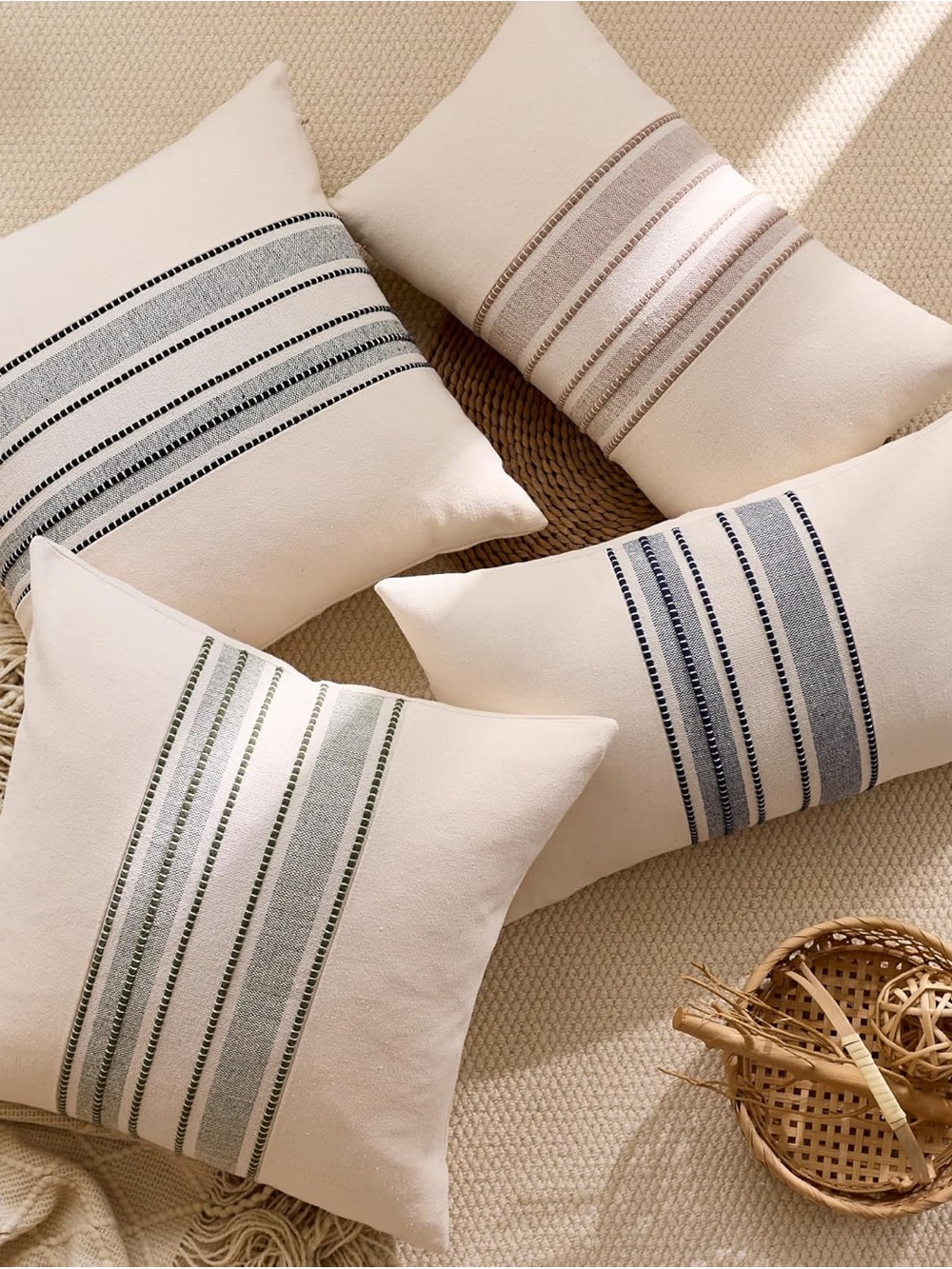 Striped Linen Textured Throw Pillow Covers 18x18 Inch Set of 2 - Picture 7 of 10